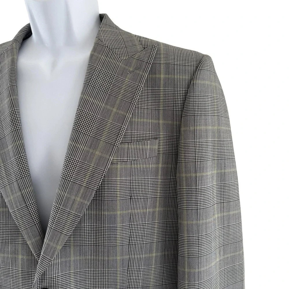 Express Suit Jacket Mens 40R Gray Plaid Wool Blend Extra Slim Stretch Business